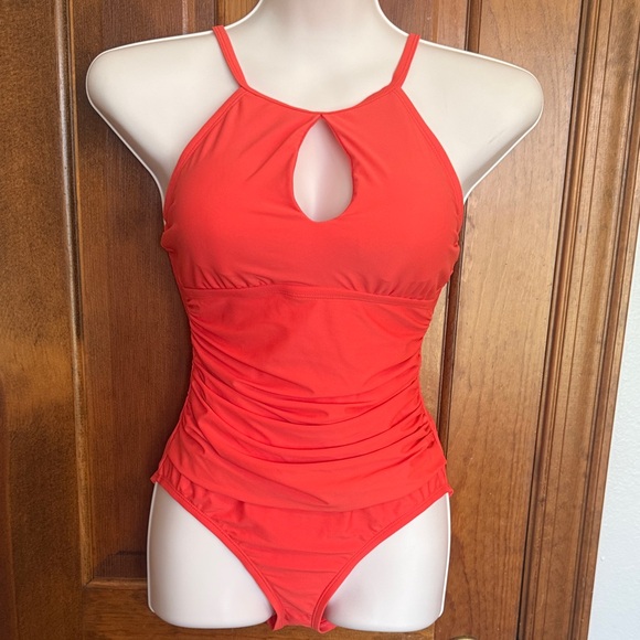 Ellen Tracy Fiery Red One-Piece Swimsuit - Picture 1 of 3